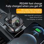 T02 PD 24W Bluetooth-compatible Car Charger MP3 Player Multifunction Car Charger Adapter with 2USB, Type-C Ports