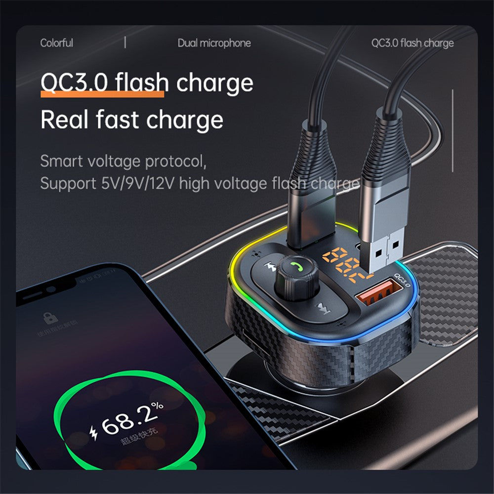 T86 QC3.0 / PD Car Charger Bluetooth-compatible MP3 Player FM Transmitter Cigarette Lighter Charger Support U Disk / TF Card