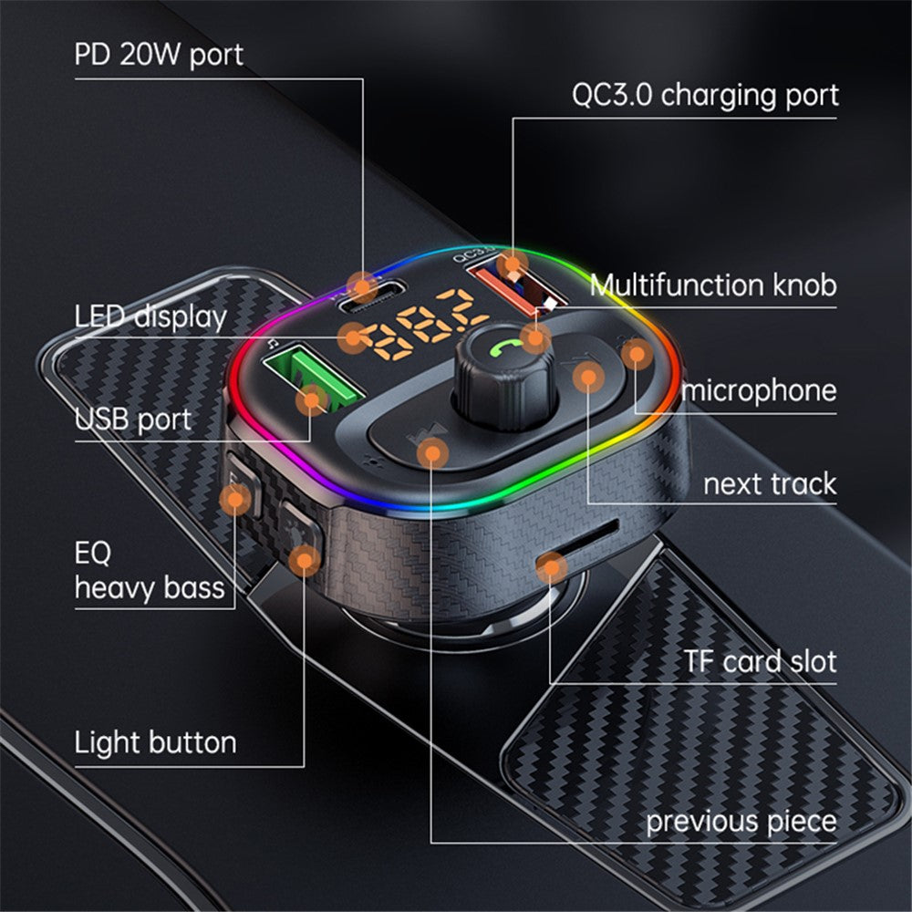 T86 QC3.0 / PD Car Charger Bluetooth-compatible MP3 Player FM Transmitter Cigarette Lighter Charger Support U Disk / TF Card