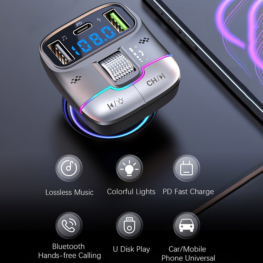 GZ01 Bluetooth-compatible 5.3 Hands-free Call U-disk MP3 Music Player Type-C + Dual USB Car Charger