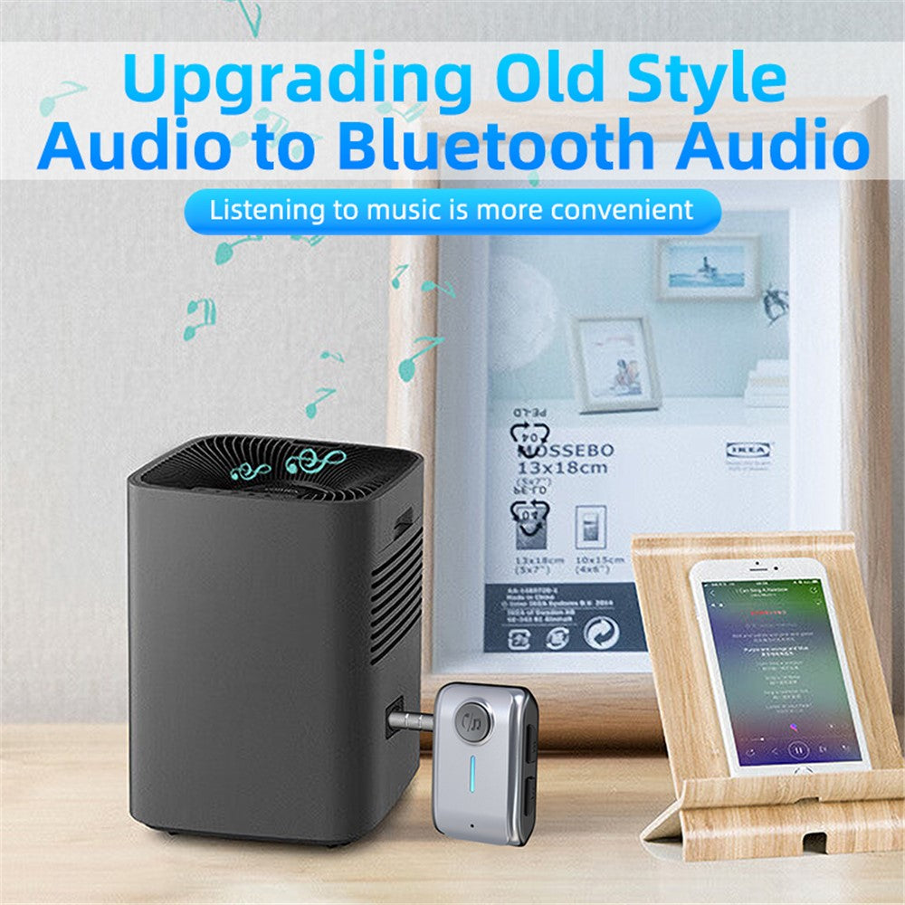 W2 Håndfri AUX Bil Bluetooth-kompatibel Modtager Bærbar BT 5.3 Bilstereo Adapter med Type-C Indgang, TF Kortslot