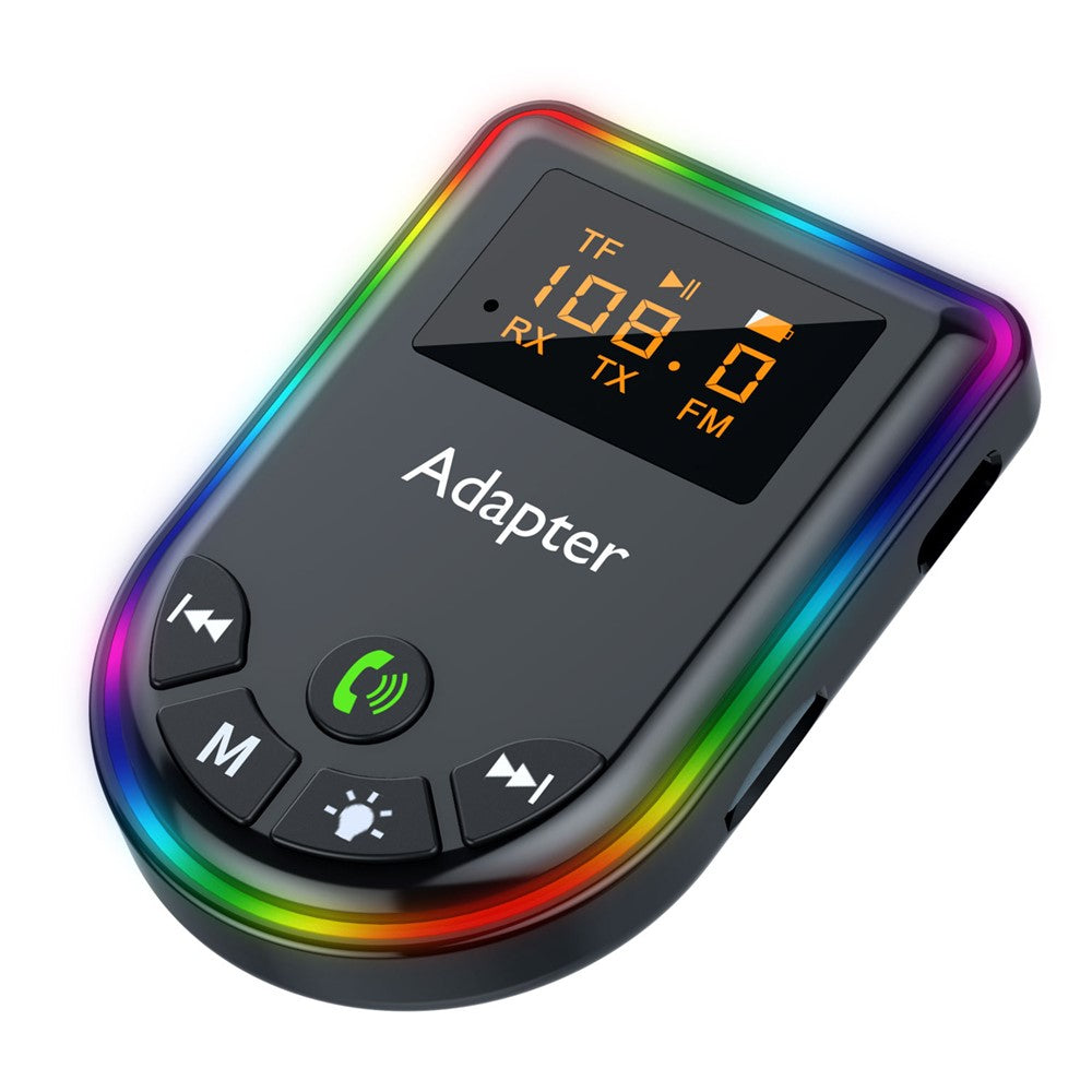 Q5 2-in-1 Bluetooth-compatible 5.3 Audio Adapter with Audio Receiver/Transmitter, Car MP3 Player with Colorful Ambient Light