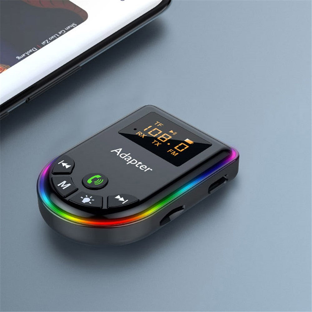 Q5 2-in-1 Bluetooth-compatible 5.3 Audio Adapter with Audio Receiver/Transmitter, Car MP3 Player with Colorful Ambient Light