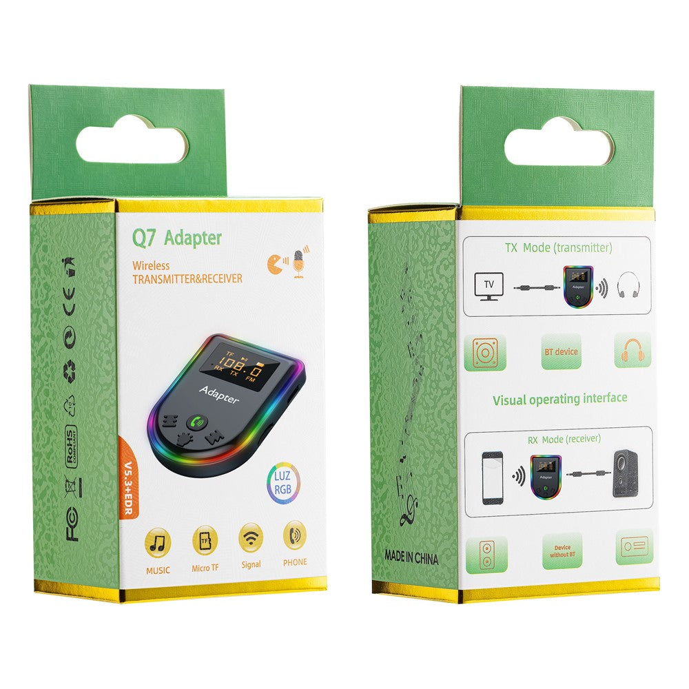 Q7 Bærbar Digital Skærm Bluetooth-kompatibel 5.3 MP3-afspiller 2-i-1 Modtager/Sender Bil Audio Adapter
