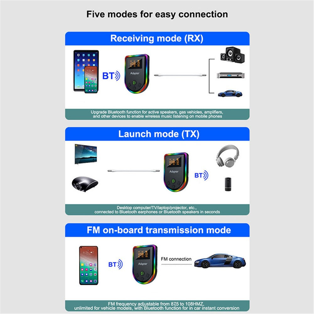 Q7 Bærbar Digital Skærm Bluetooth-kompatibel 5.3 MP3-afspiller 2-i-1 Modtager/Sender Bil Audio Adapter