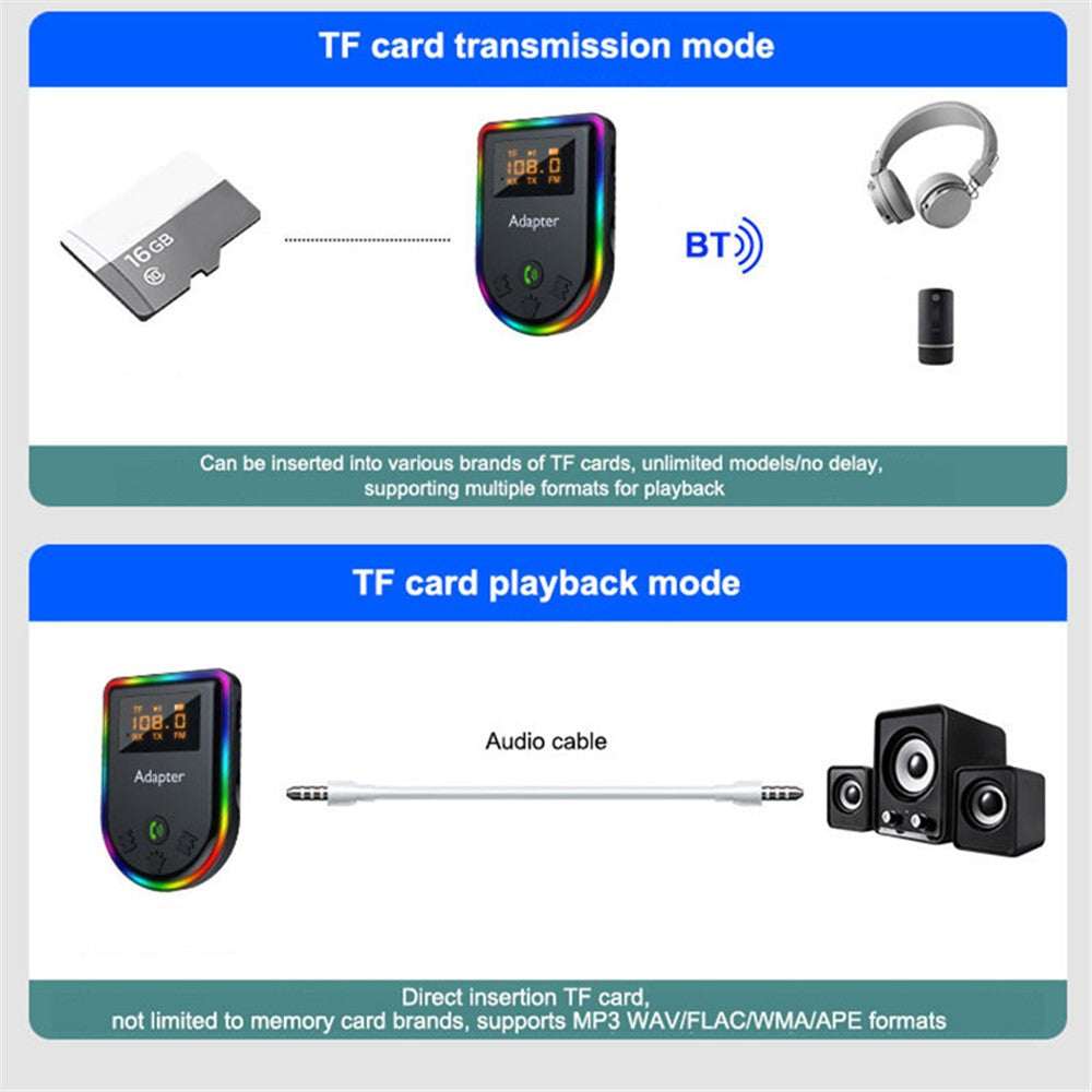 Q7 Bærbar Digital Skærm Bluetooth-kompatibel 5.3 MP3-afspiller 2-i-1 Modtager/Sender Bil Audio Adapter
