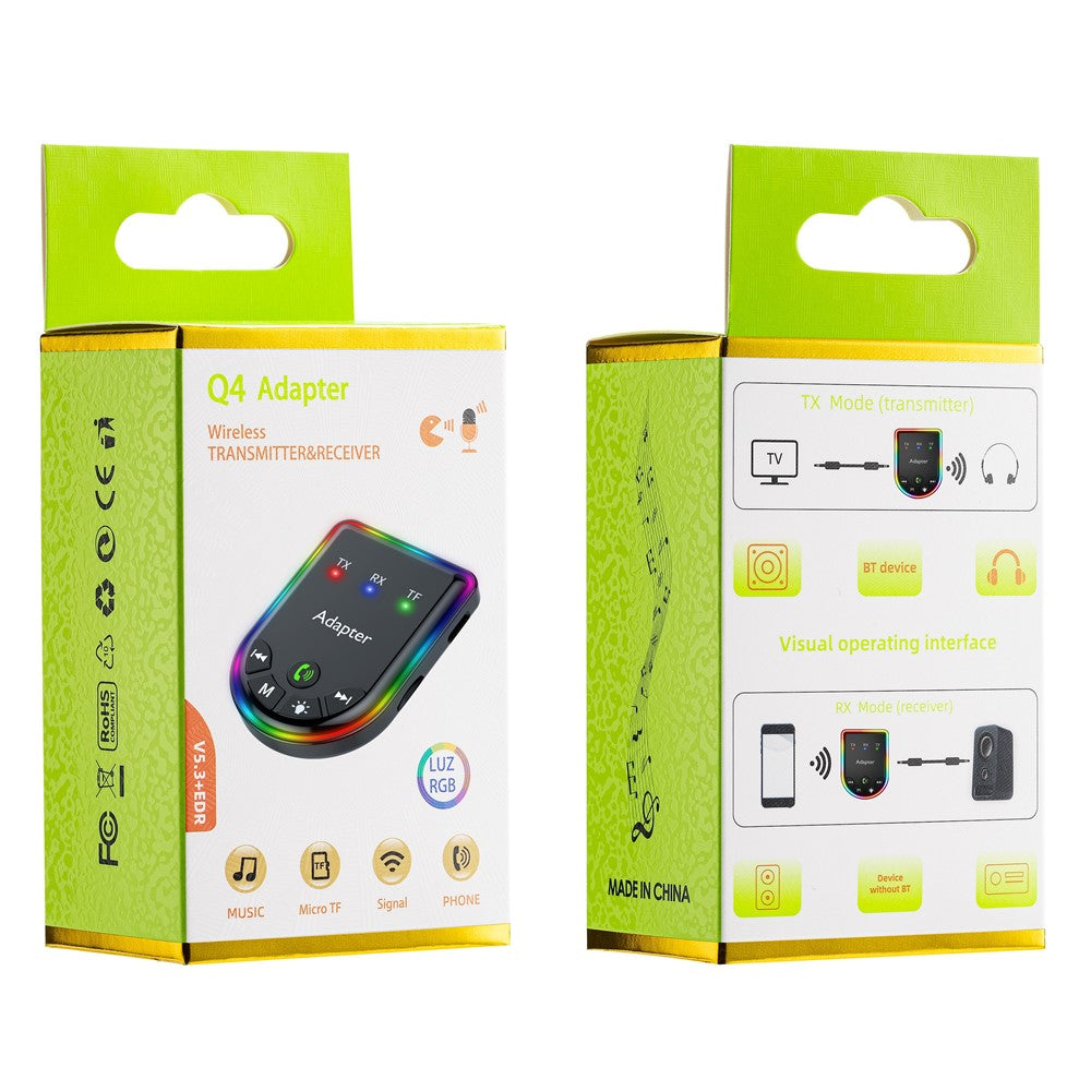 Q4 2-in-1 TX / RX Adapter Bluetooth-compatible 5.3 Car MP3 Player with Light