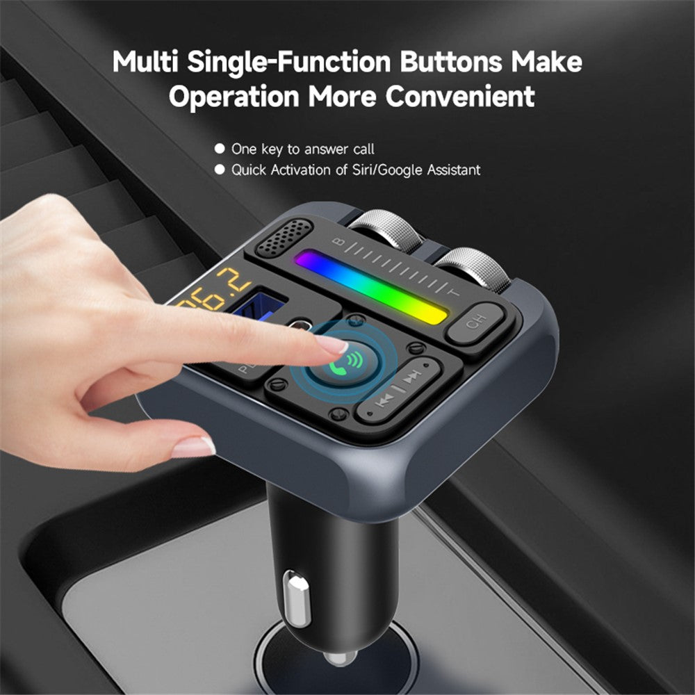 MT04 Bil Bluetooth-kompatibel Adapter FM Transmitter HiFi Musik MP3-afspiller Type-C + USB Biloplader