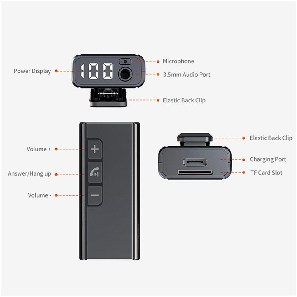 GR13 Car Bluetooth-compatible Adapter Power Digital Display Audio Music Wireless Receiver Hands-free Call Adapter