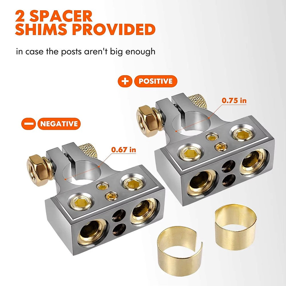 2Pcs Positive and Negative Car Battery Terminal Connectors for Automotive / Marine Battery Clamps
