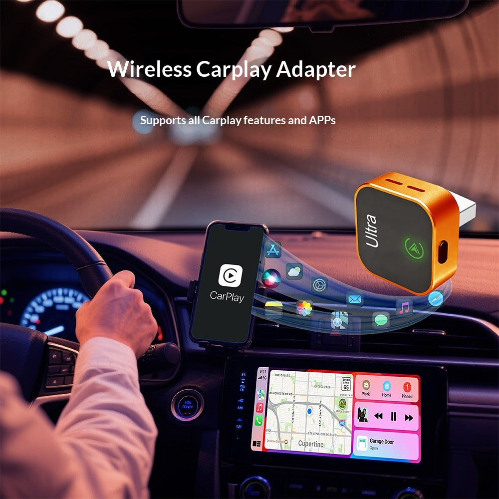 K15 2-i-1 Trådløs CarPlay Boks Android Auto USB Dongle med Adapter og Forlængerkabel