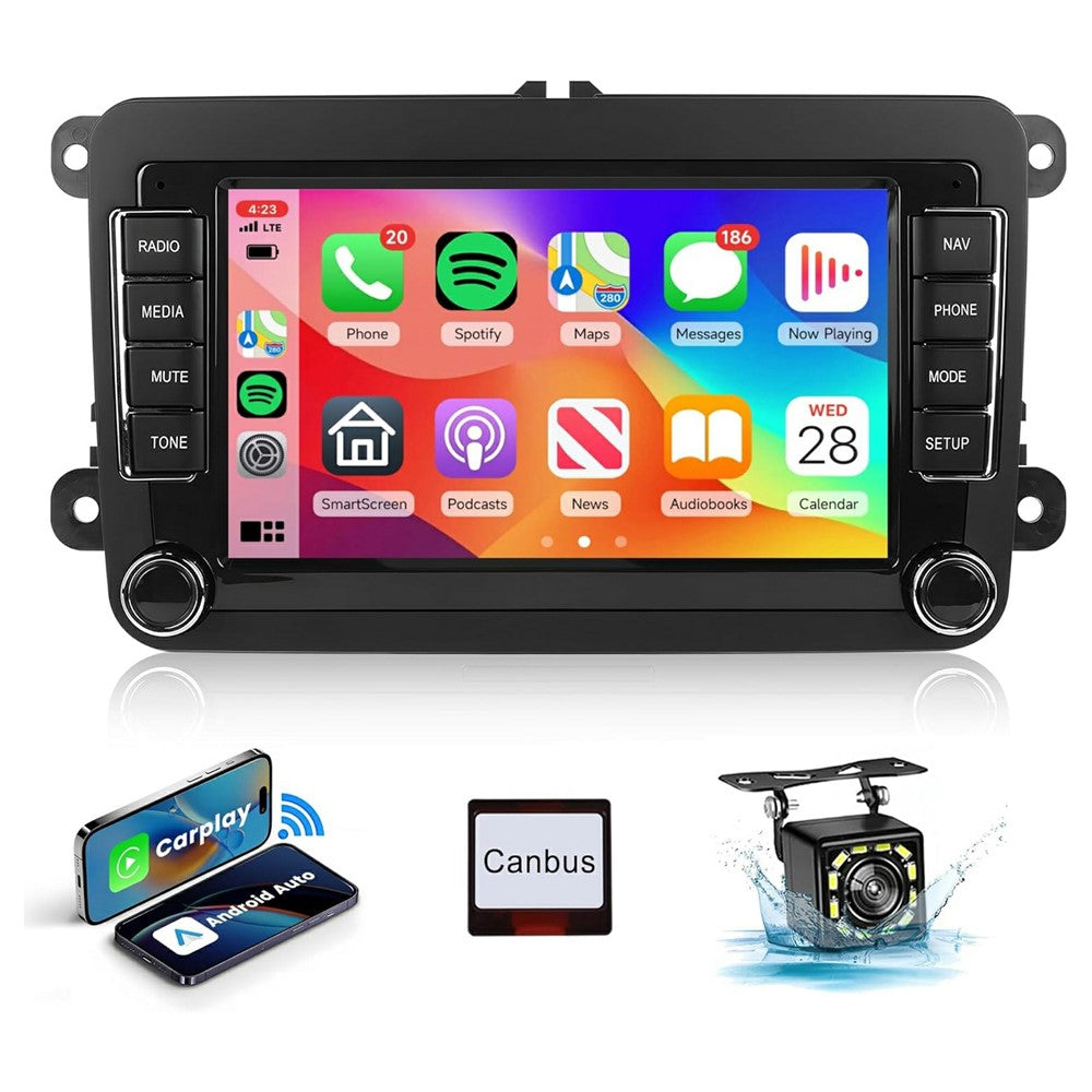 7 Inch Android 15 Car Stereo 4G+64G CarPlay Player Android GPS Navigation 12-LED Backup Camera Auto Player for Volkswagen Golf MK5  /  Polo Passat Jetta