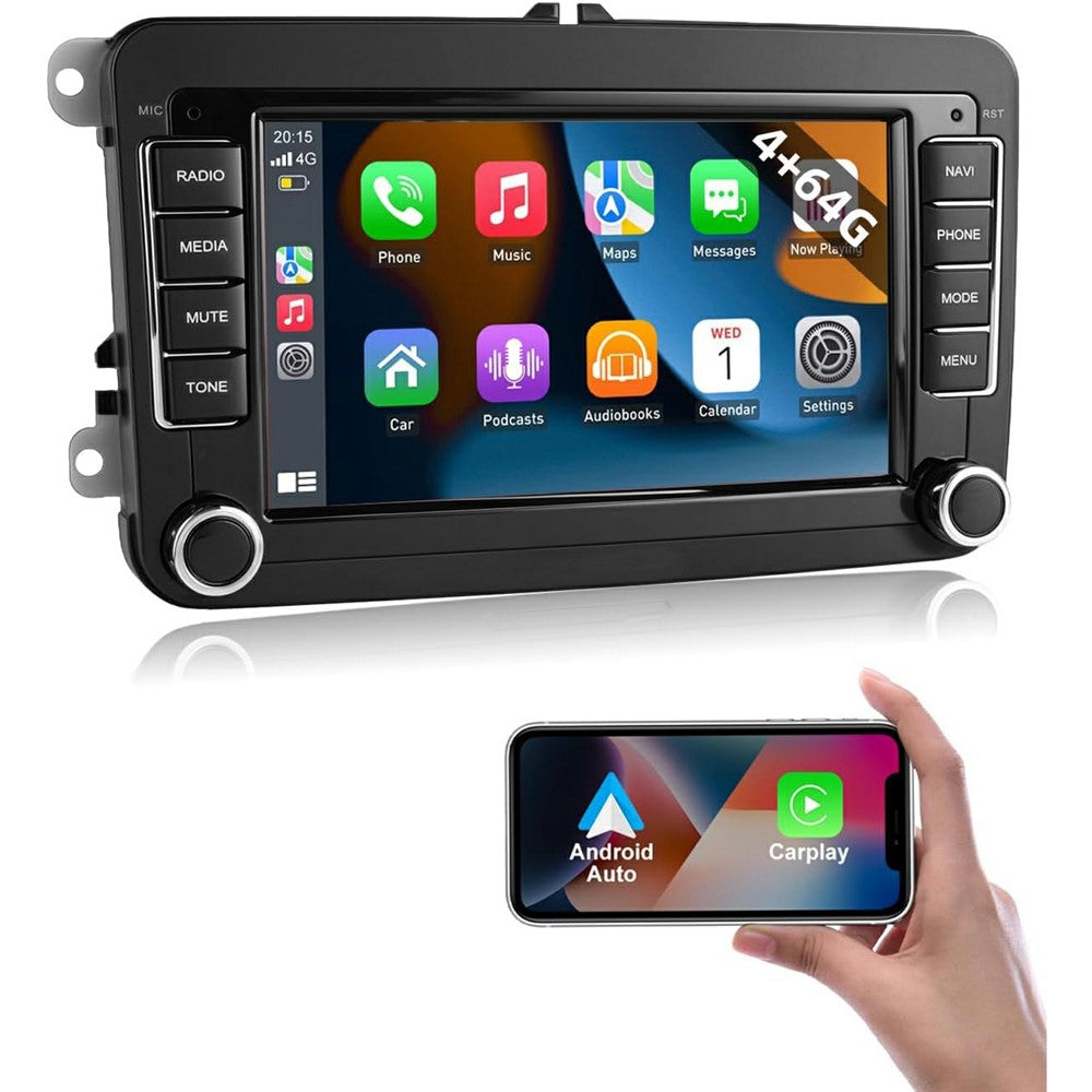 7 Inch Android 15 Car Stereo 4G+64G CarPlay Player Android GPS Navigation 12-LED Backup Camera Auto Player for Volkswagen Golf MK5  /  Polo Passat Jetta
