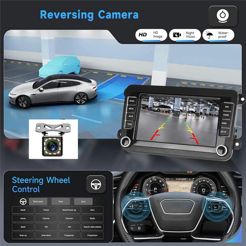 7 Inch Android 15 Car Stereo 4G+64G CarPlay Player Android GPS Navigation 12-LED Backup Camera Auto Player for Volkswagen Golf MK5  /  Polo Passat Jetta