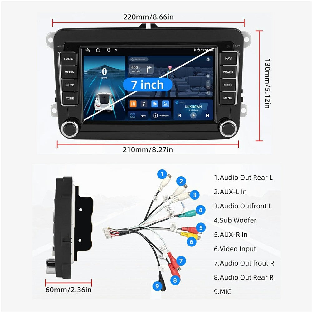 7 Inch Android 15 Car Stereo 4G+64G CarPlay Player Android GPS Navigation 12-LED Backup Camera Auto Player for Volkswagen Golf MK5  /  Polo Passat Jetta