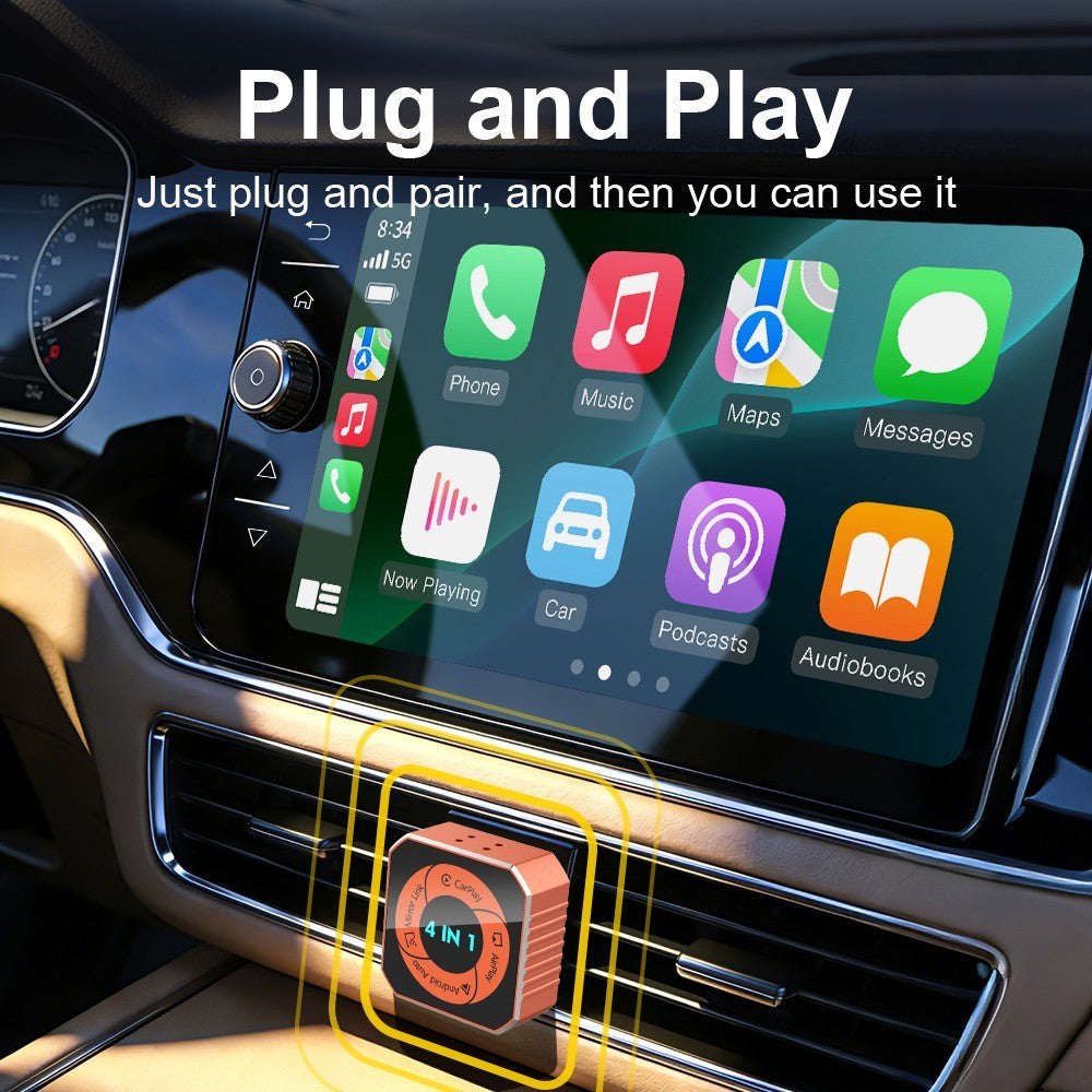 K6 Plus 4 in 1 Wireless CarPlay Adapter USB-A Plug and Play Car Receiver for Wired to Wireless Conversion