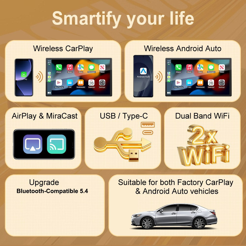 K6 Plus 4 in 1 Wireless CarPlay Adapter USB-A Plug and Play Car Receiver for Wired to Wireless Conversion