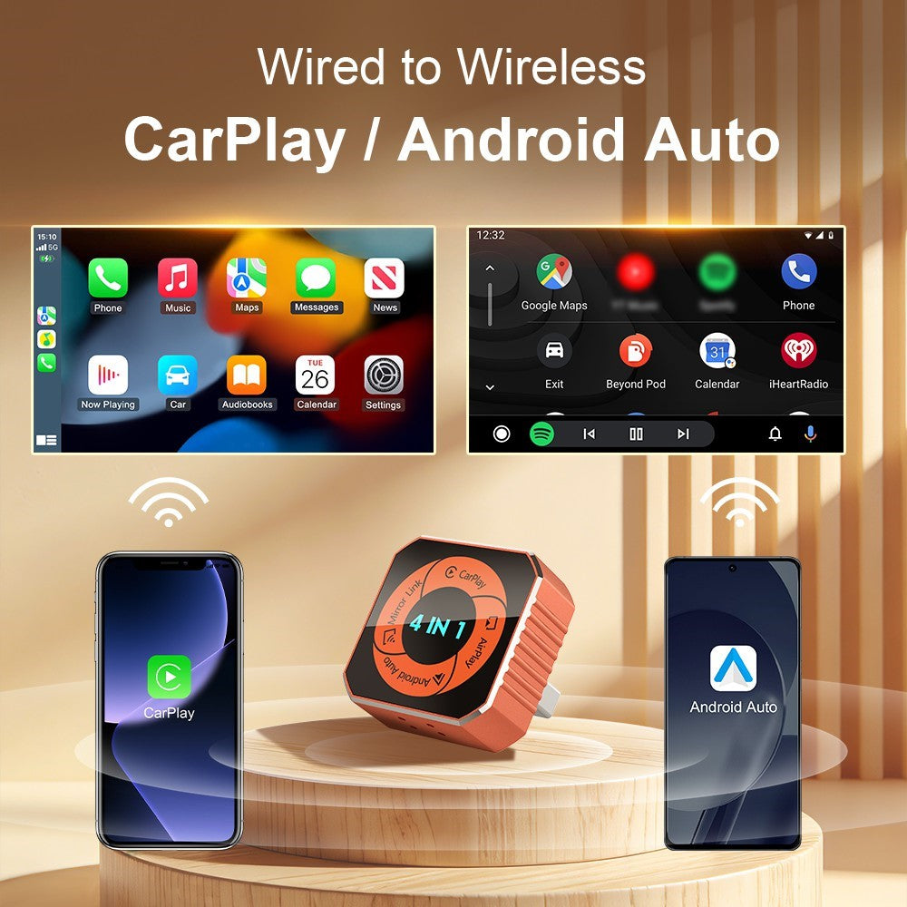 K6 Plus 4 in 1 Wireless CarPlay Adapter USB-A Plug and Play Car Receiver for Wired to Wireless Conversion