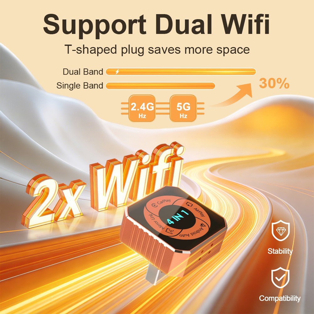 K6 Plus 4 in 1 Wireless CarPlay Adapter USB-A Plug and Play Car Receiver for Wired to Wireless Conversion