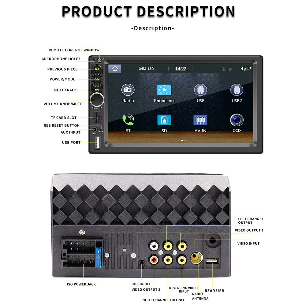 F710C Car Stereo Receiver 7'' Bluetooth-compatible Hands-Free Car Radio FM Receiver MP5 Car Player