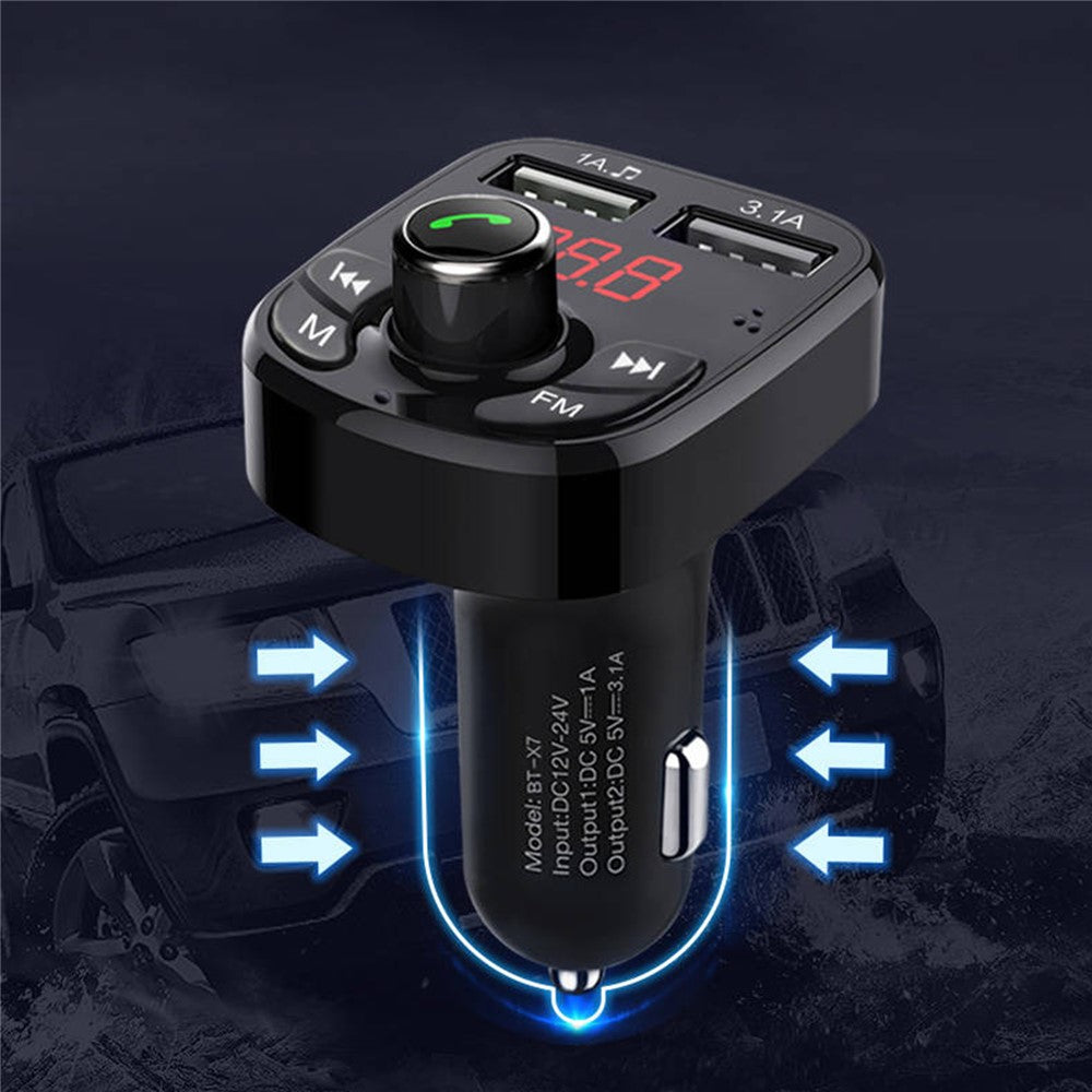 Car Bluetooth-compatible 5.0 FM Transmitter Receiver Bluetooth-compatible Audio Player Car Kit with Dual USB Ports for U Disk/Phone Charger