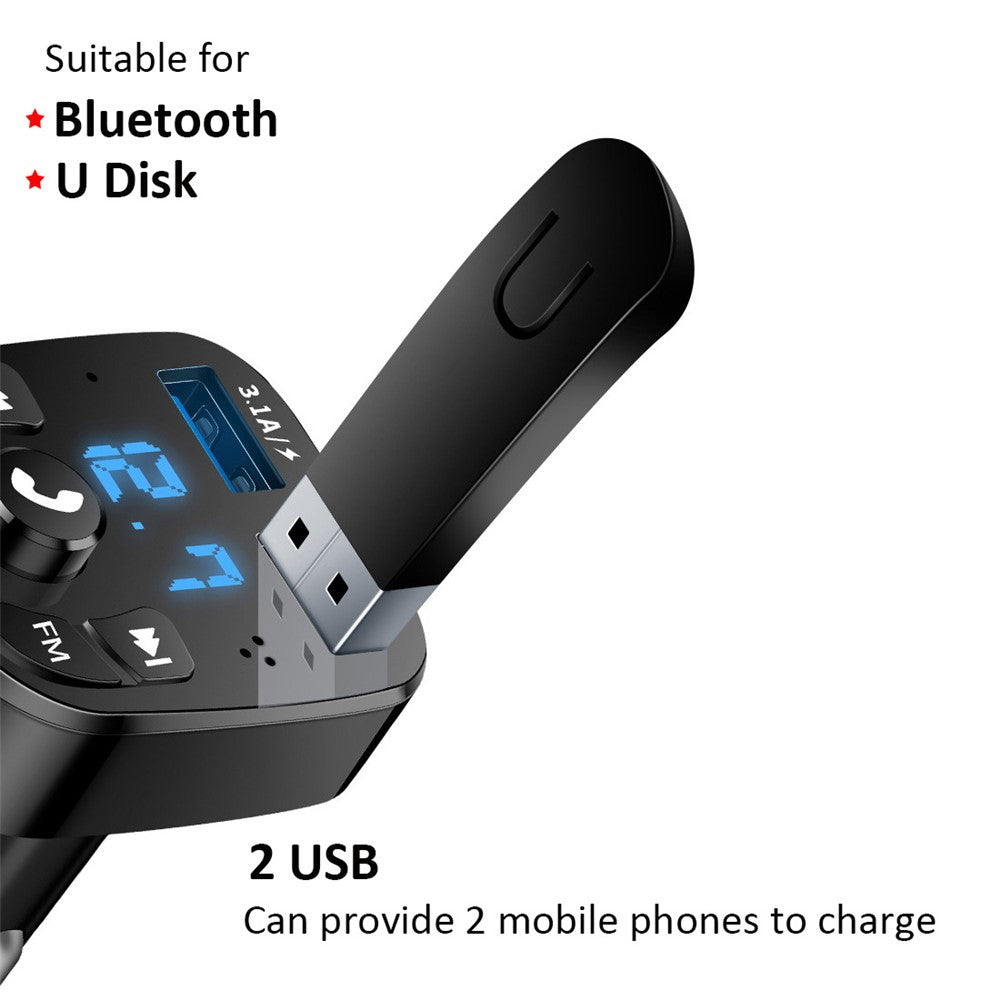 Car Bluetooth-compatible 5.0 FM Transmitter Receiver Bluetooth-compatible Audio Player Car Kit with Dual USB Ports for U Disk/Phone Charger