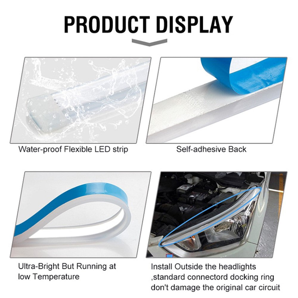 2Pcs 30cm Waterproof Car DRL Flexible LED Strip Daytime Running Light Turn Signal Light