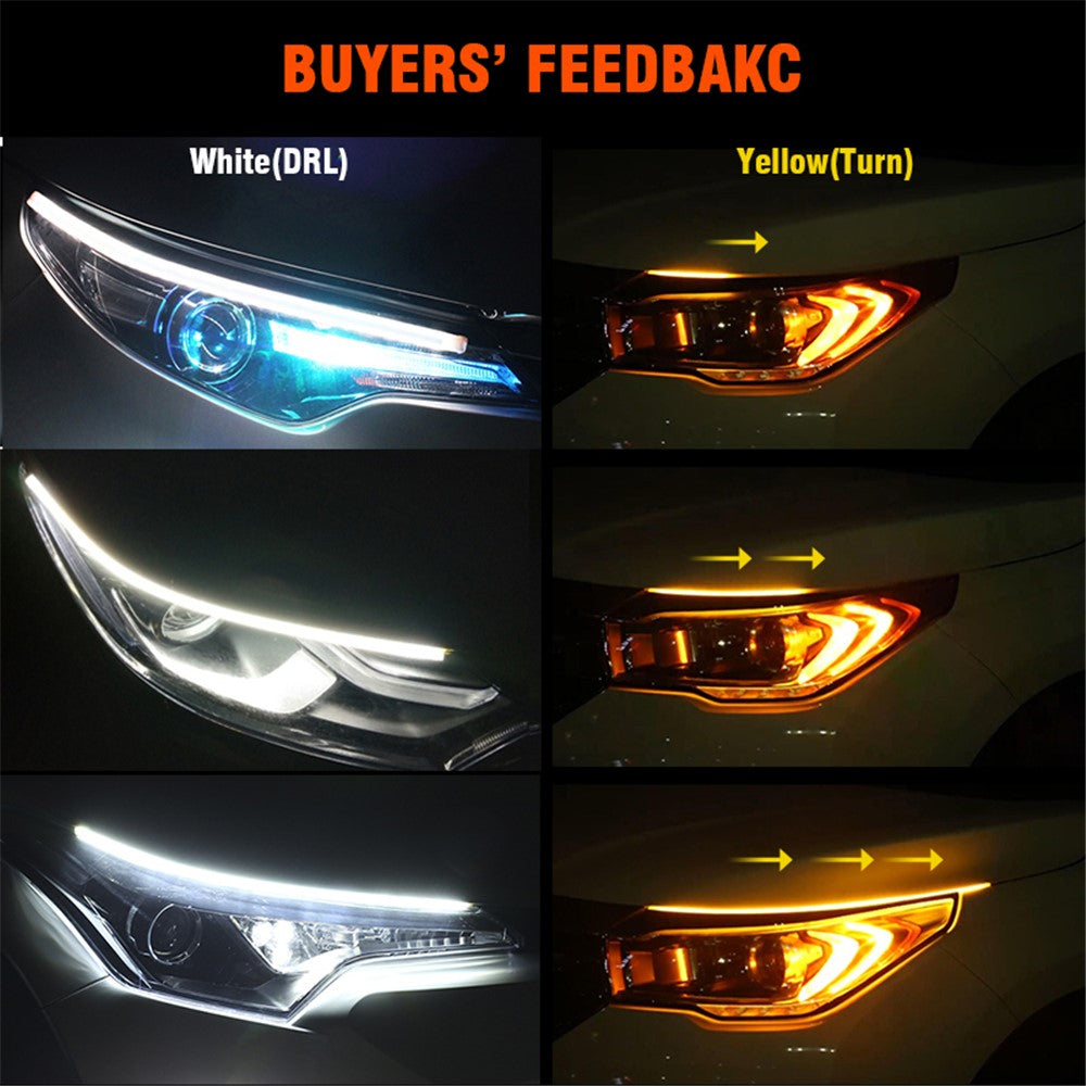 2Pcs 45cm Ultra Thin Car DRL Flexible LED Strip Waterproof Daytime Running Light Turn Signal Light