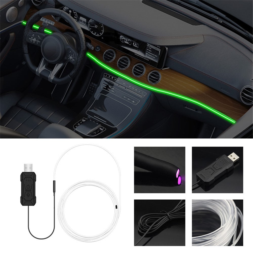 S5U 5m S-serien Multi-farve RGB LED Strip Light Fleksibel Optisk Fiber Bil Interiør USB Atmosfære Lampe