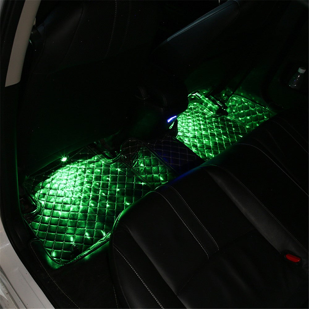 DX4U 4-LEDs USB Port Car Footwell Light Strip Sound-activated 8 Colors Atmosphere Light