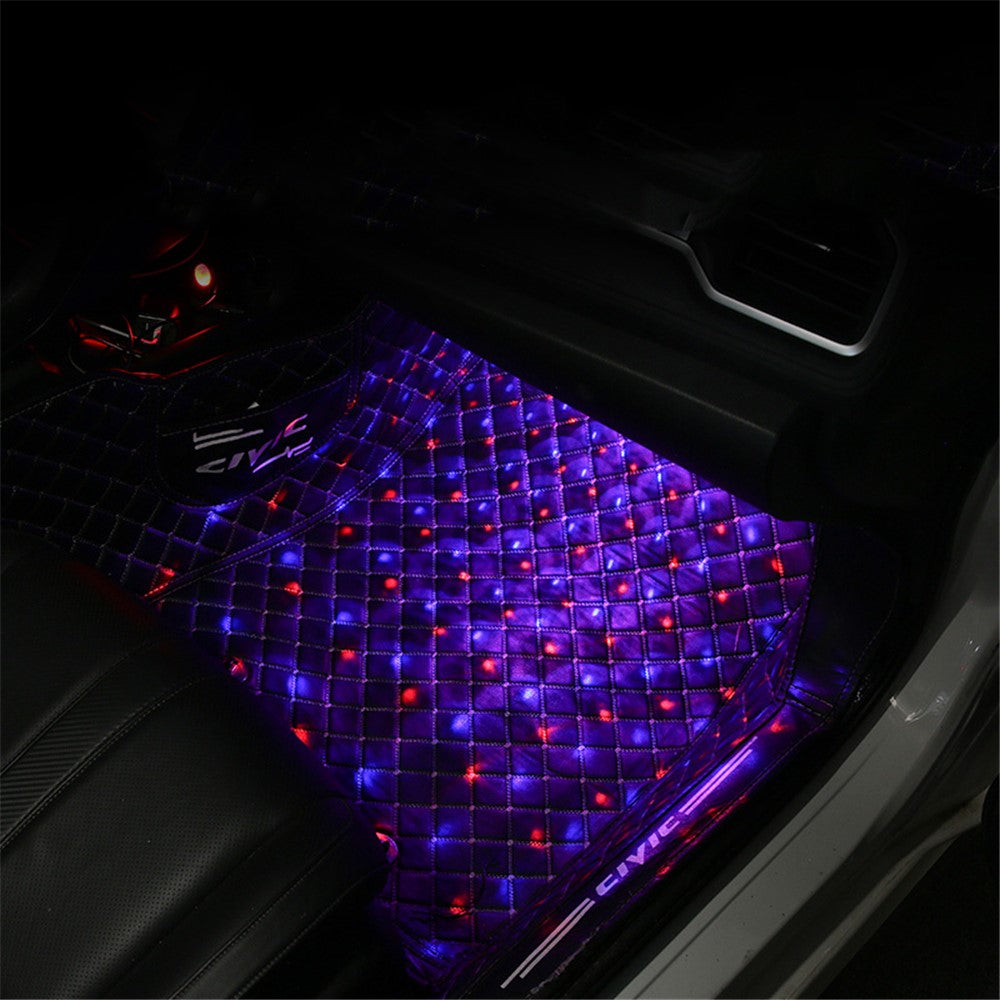 DX4U 4-LEDs USB Port Car Footwell Light Strip Sound-activated 8 Colors Atmosphere Light