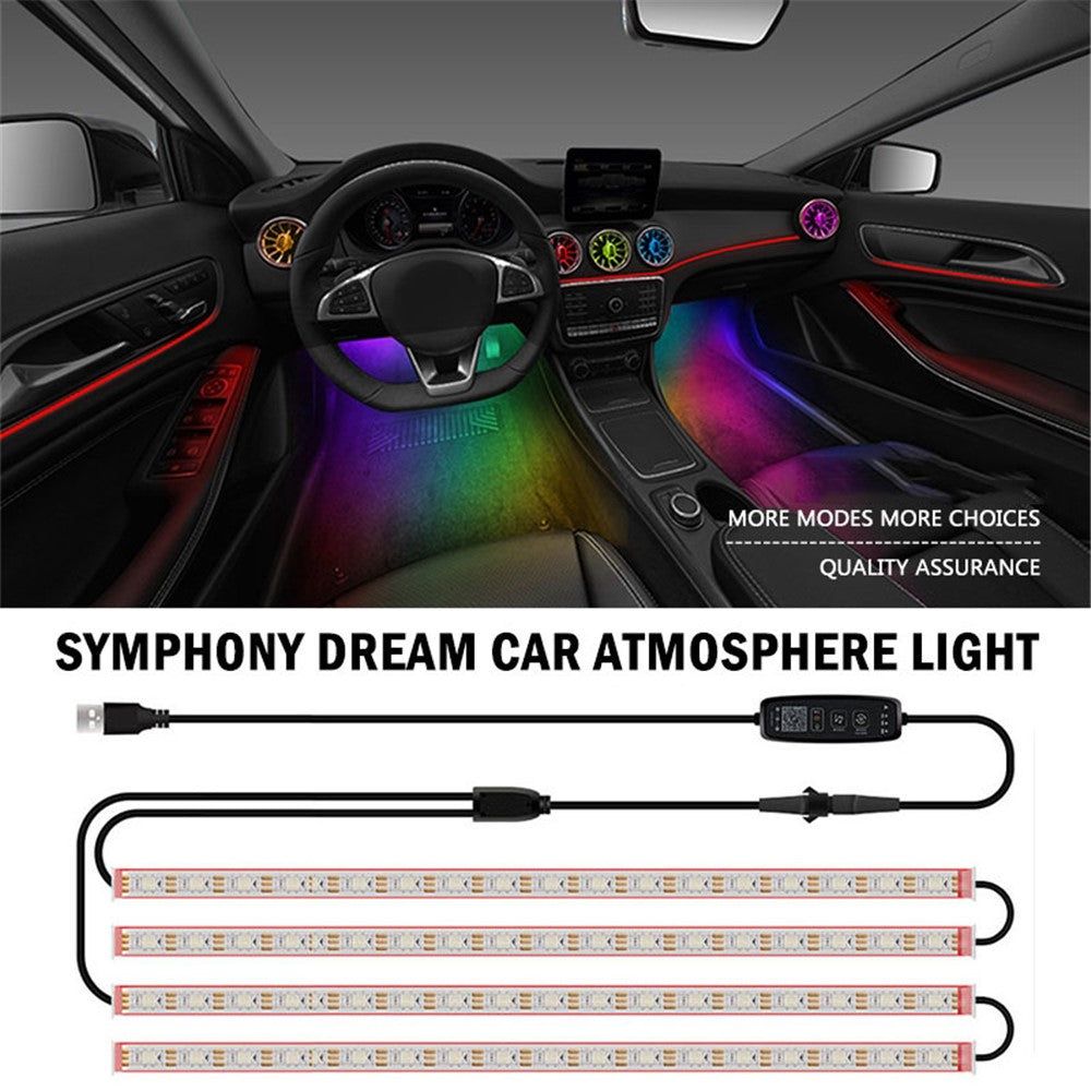 N2U-72 4Pcs Car 72LED Underglow Light Multi-color Bluetooth-compatible APP Control USB Car Decorative Lamp Underbody LED Strip Lights
