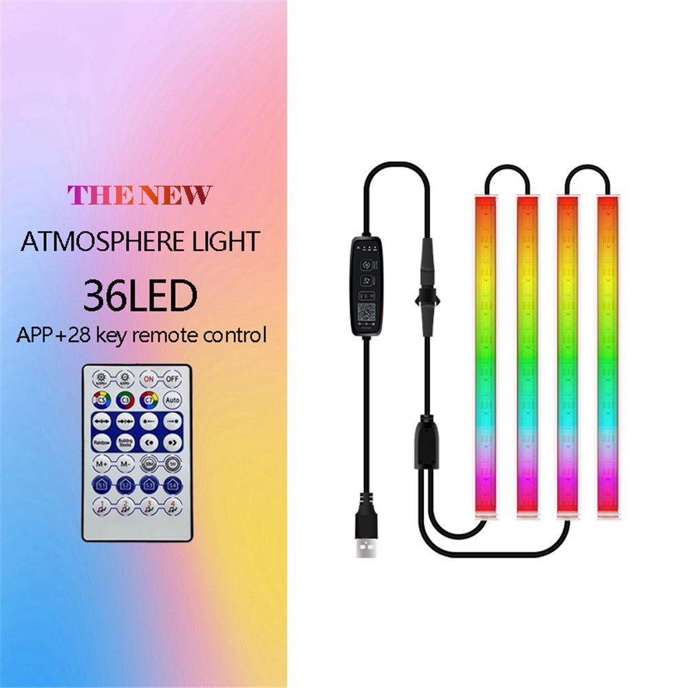 N2U-36 4Pcs Car Underglow 36LED Strip Lights USB Music Atmosphere Neon Accent Lights Car Decorative Lamp