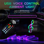 IS13U 3m Car Fiber Optic Neon Wire Strip Light USB Ambient Lamp with Remote Control for Center Console
