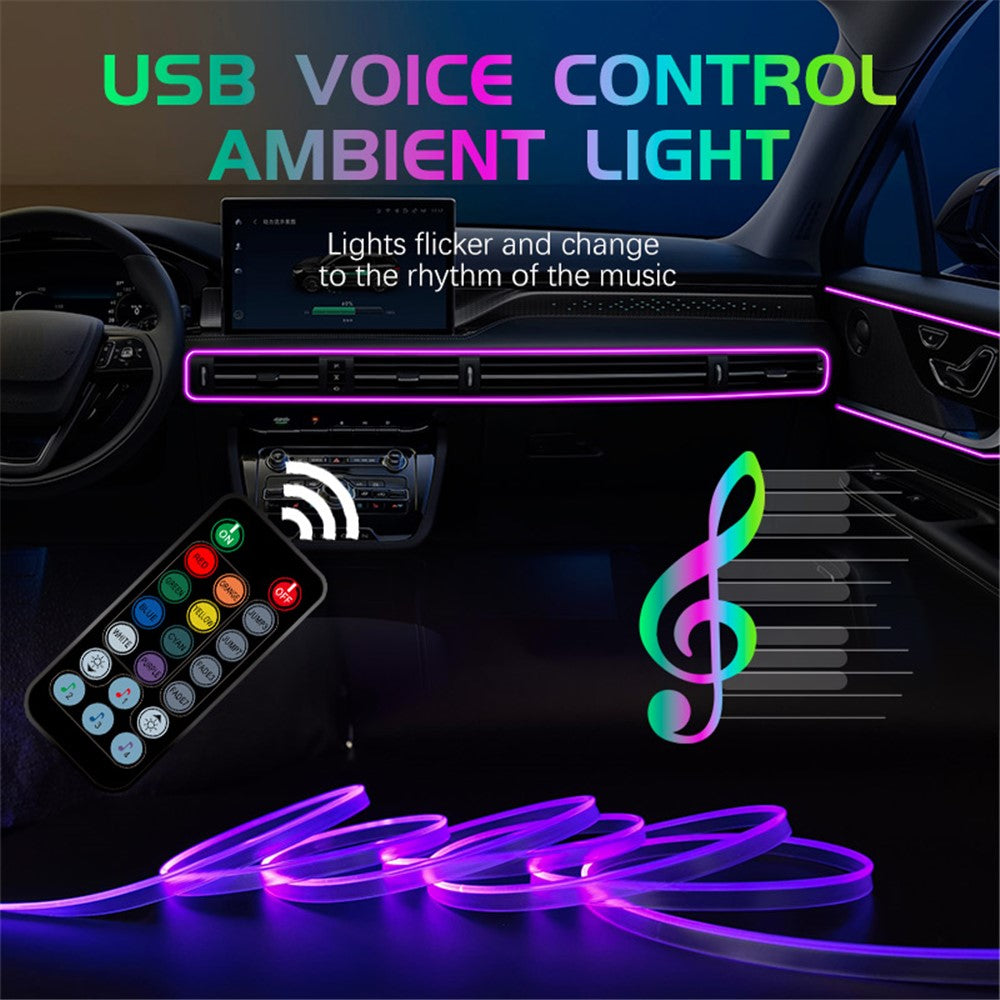 IS13U 3m Car Fiber Optic Neon Wire Strip Light USB Ambient Lamp with Remote Control for Center Console