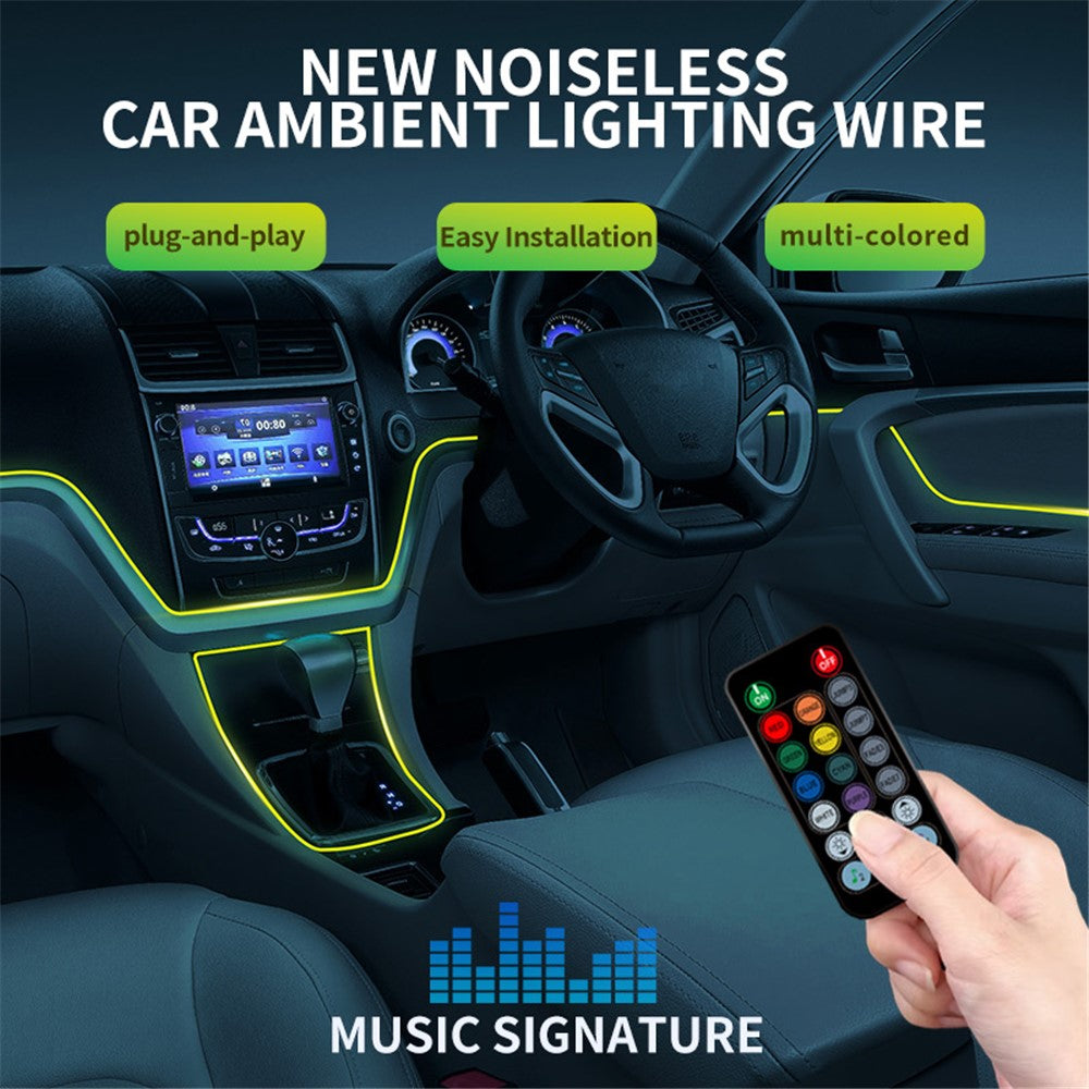 IS13U 3m Car Fiber Optic Neon Wire Strip Light USB Ambient Lamp with Remote Control for Center Console