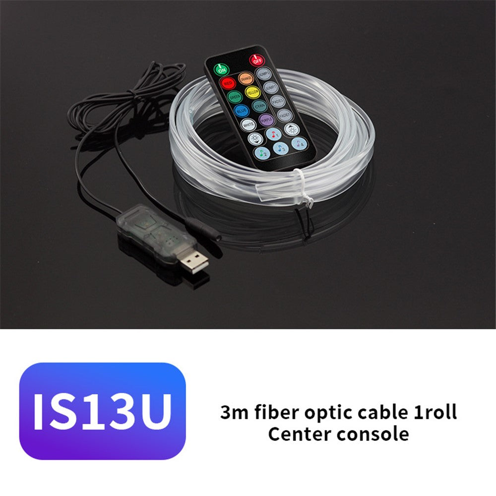 IS13U 3m Car Fiber Optic Neon Wire Strip Light USB Ambient Lamp with Remote Control for Center Console