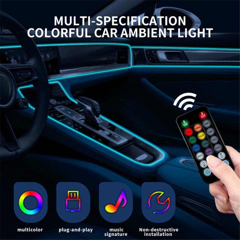 IS13U 3m Car Fiber Optic Neon Wire Strip Light USB Ambient Lamp with Remote Control for Center Console