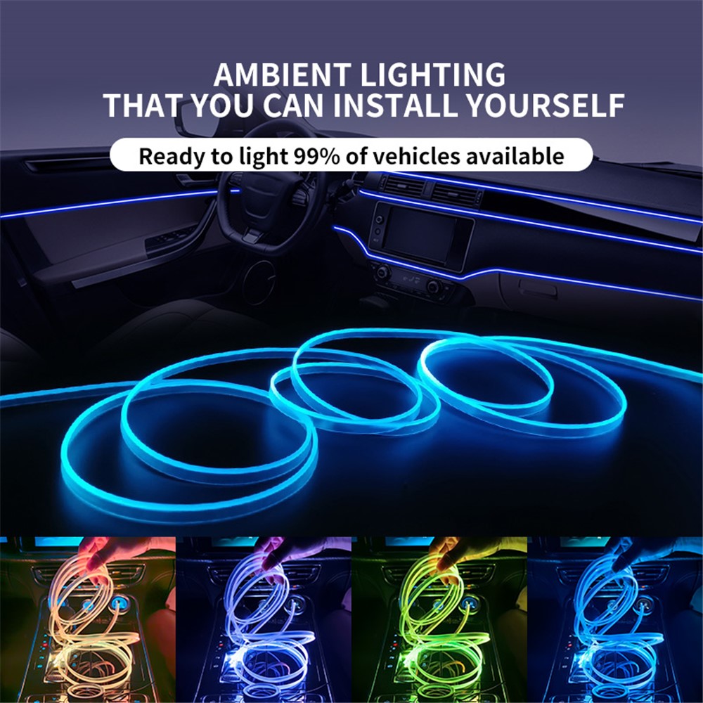IS13U 3m Car Fiber Optic Neon Wire Strip Light USB Ambient Lamp with Remote Control for Center Console