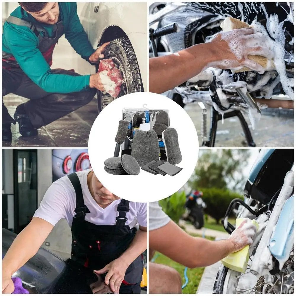 9Pcs / Set Car Cleaning Tools Sponge Microfiber Towel Brush Glove Car Washing Tools