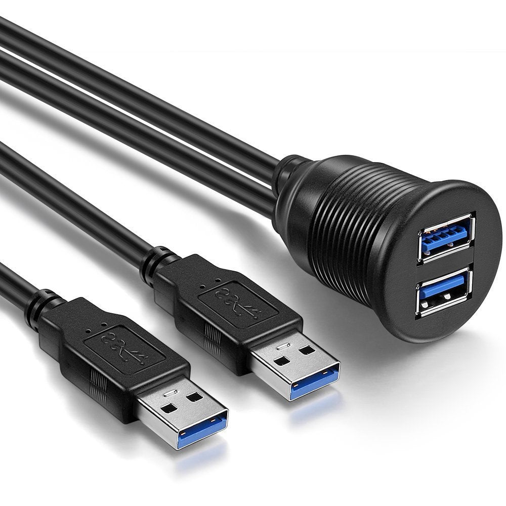 1m Planmonteret Dobbelt USB Dock Adapter Dashboard Panel USB 3.0 Port Forlængerkabel