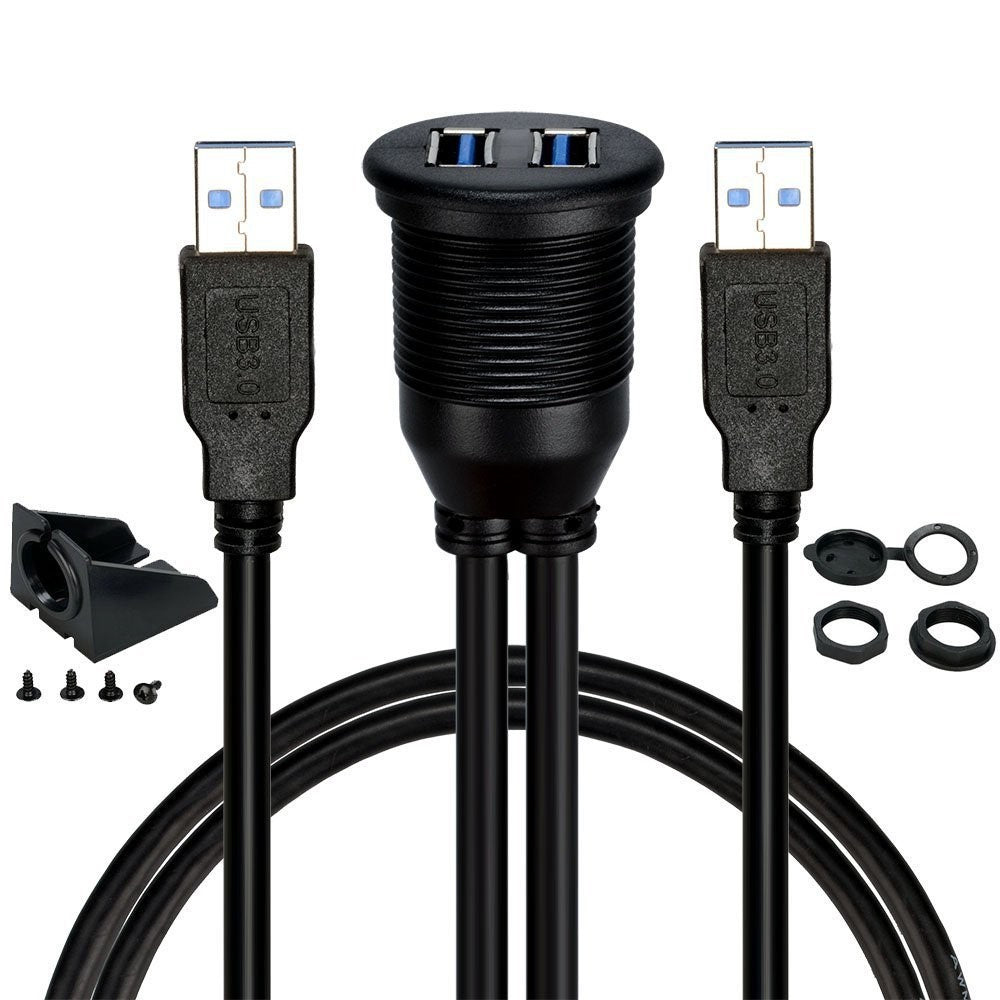 1m Planmonteret Dobbelt USB Dock Adapter Dashboard Panel USB 3.0 Port Forlængerkabel