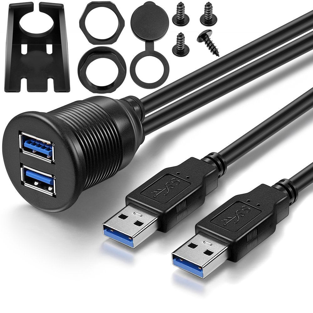 1m Planmonteret Dobbelt USB Dock Adapter Dashboard Panel USB 3.0 Port Forlængerkabel