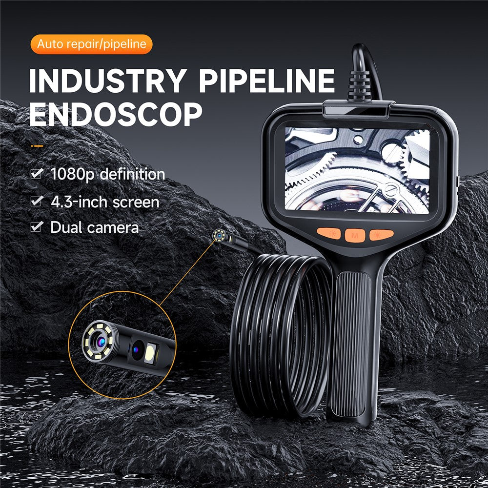 P200 10m Hard Wire 8mm Dual Lens Industrial Endoscope Car Inspection Camera with LED Light