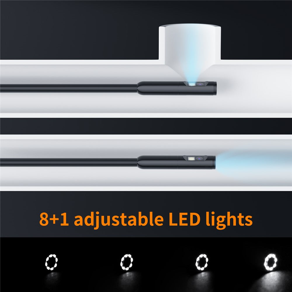 P200 10m Hard Wire 8mm Dual Lens Industrial Endoscope Car Inspection Camera with LED Light