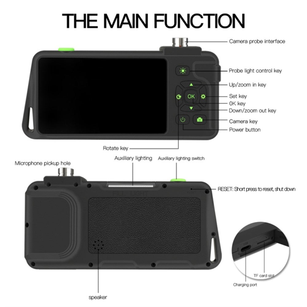 T22 Dual Lens Industrial Endoscope with 4pcs Light 1m 4.5 inch 5.5mm 1080P IP67 Waterproof Digital Borescope