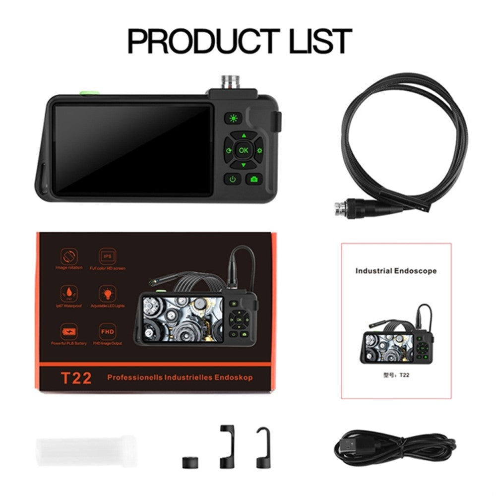 T22 7.9mm Dual Lens Industrial Endoscope with Light 2m 4.5 inch 1080P IP67 Waterproof Borescope