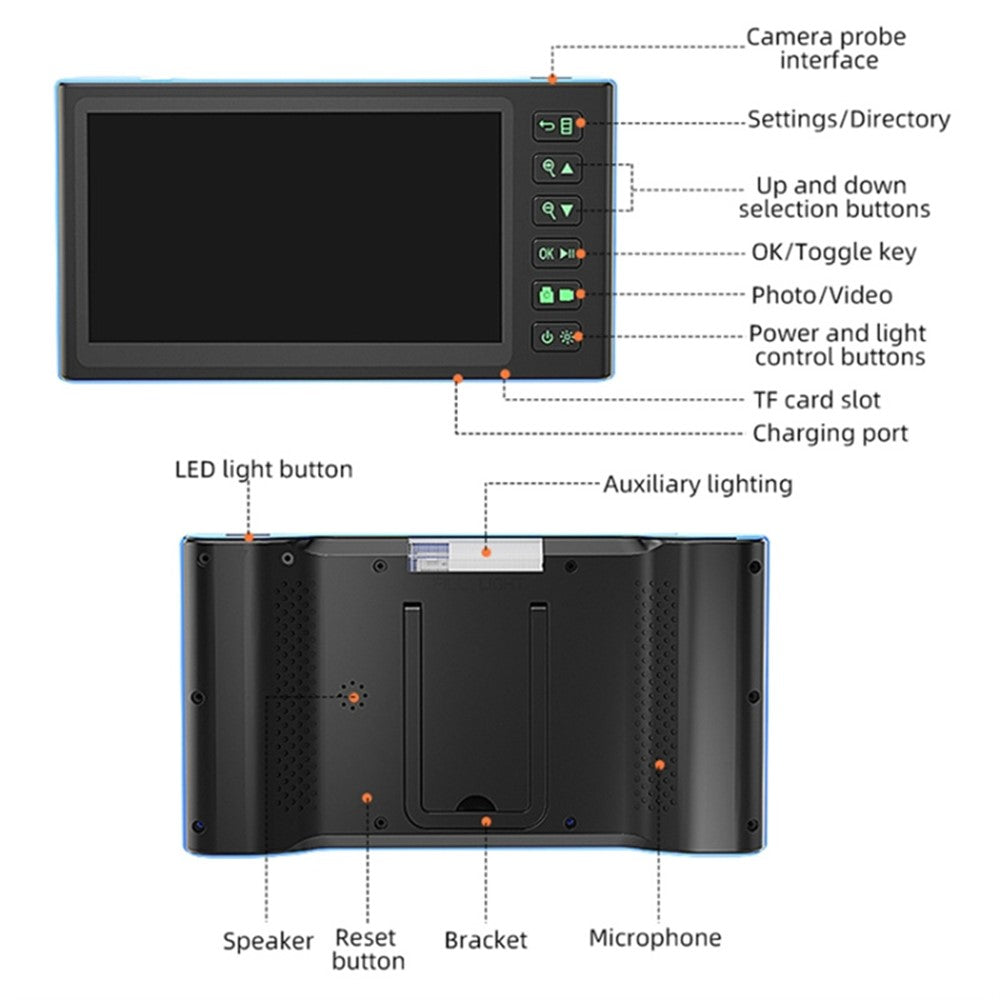 T23 7.9mm Triple Lens Borescope 2m 7 inch IPS Screen 1080P HD Industrial Endoscope IP67 Waterproof Camera