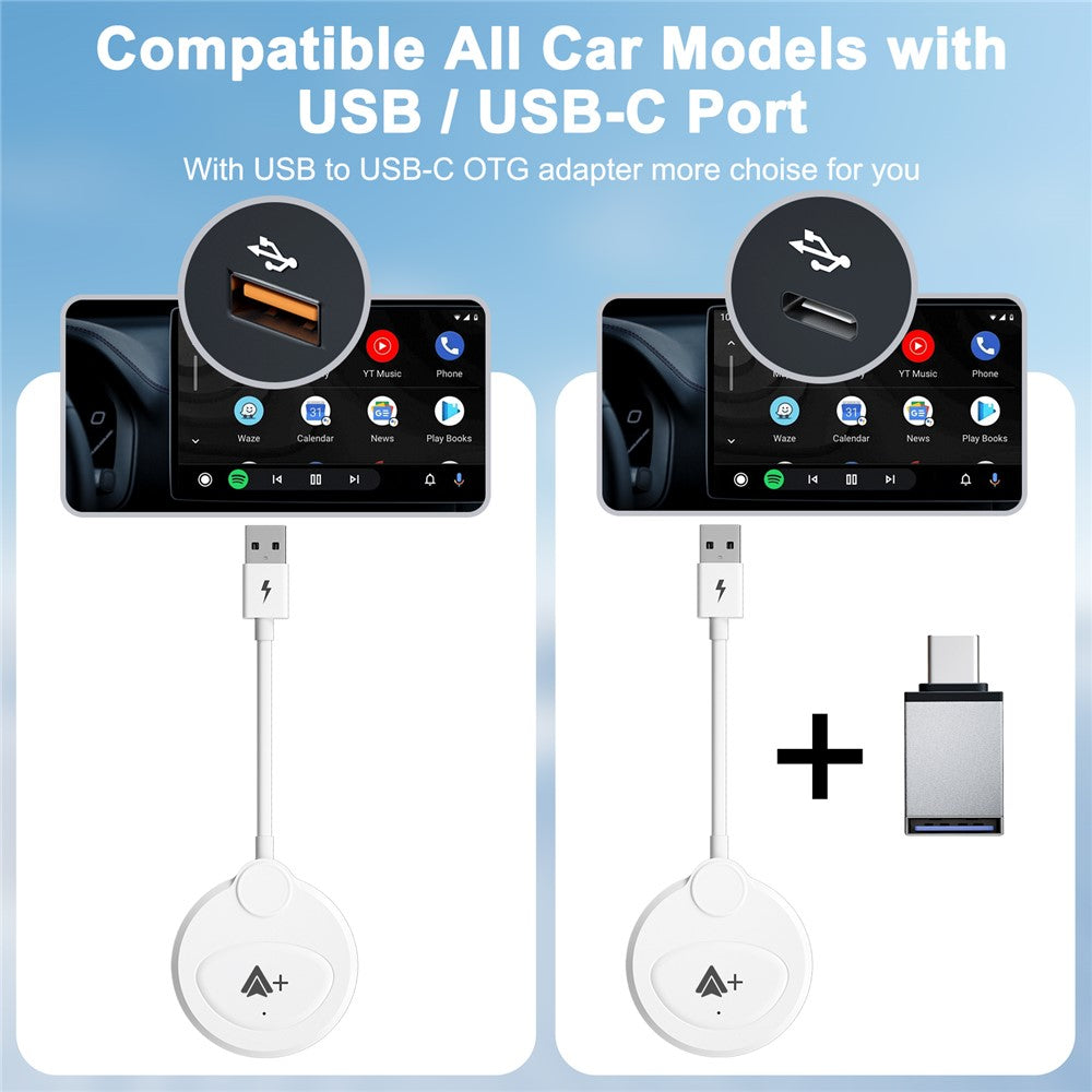 020-6++ Android Auto Wireless Adapter Instant Connection Wired to Wireless USB Dongle