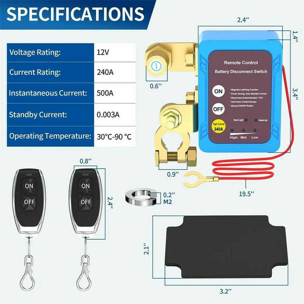 12V Car Battery Disconnect Switch Smart Anti-Leakage Protector with Remote Control